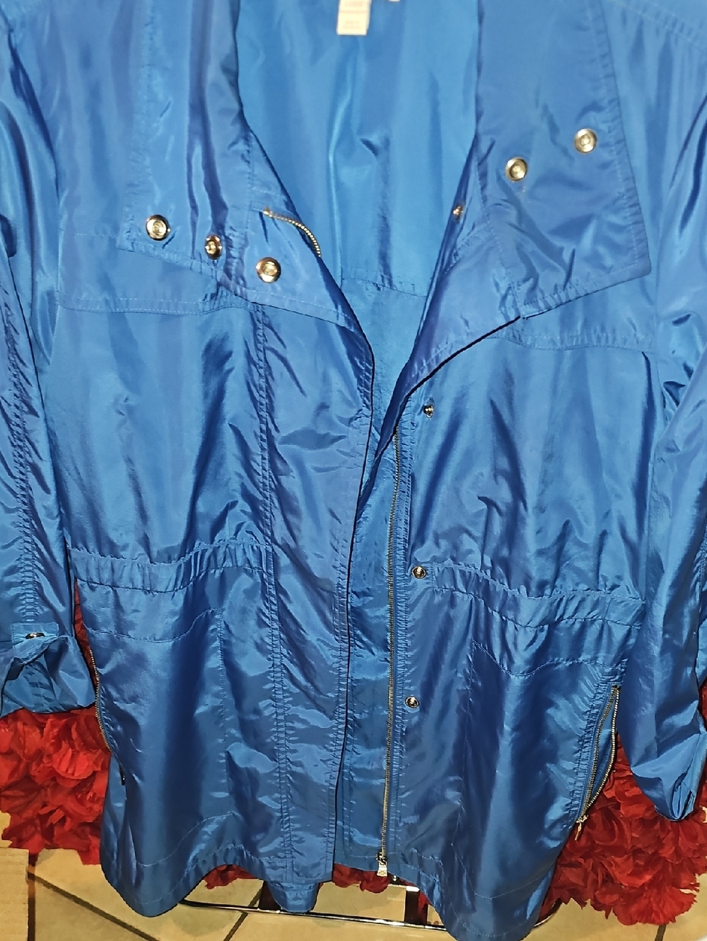 Charter Club Bright Blue Long Utility Jacket with Zip & Snap Front Size Large